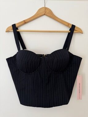 Aqua Navy Pinstripe Bustier Top Small NWT